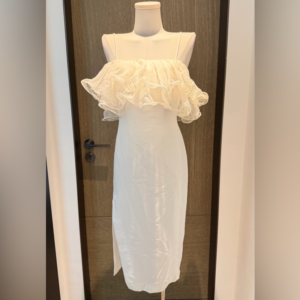 Carla Zampatti Ivory Strapless Ruffle Midi Dress